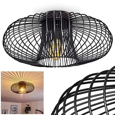 Image de hofstein Plafonnier Wemude en métal noir, abat jour rétro moderne créant un jeu de lumière au plafond, idéal dans salon vintage, pour 1 ampoule E27, ampoule(s) non incluse(s)