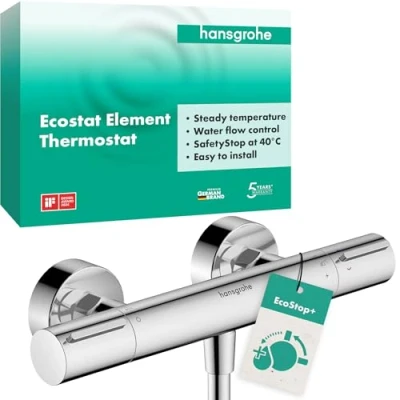 Image de hansgrohe Ecostat Element Mitigeur de douche thermostatique avec EcoStop+, Robinet apparent arrêt sécurité (SafetyStop) à 40C, Thermostat 1 sortie, Chromé, 13346000