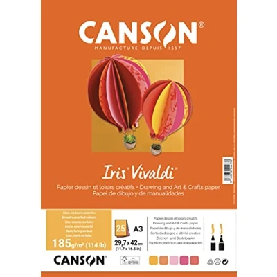 Image de CANSON Iris Vivaldi Paquet 25 feuilles de papier couleur A3 185g/m² Assortiment jaune/rose/rouge