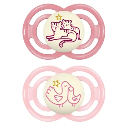 Image de MAM Perfect Lot de 2 tétines ultra fines et flexibles en silicone faciles à accepter avec boîte auto stérilisatrice, partir 16 mois, rose vif