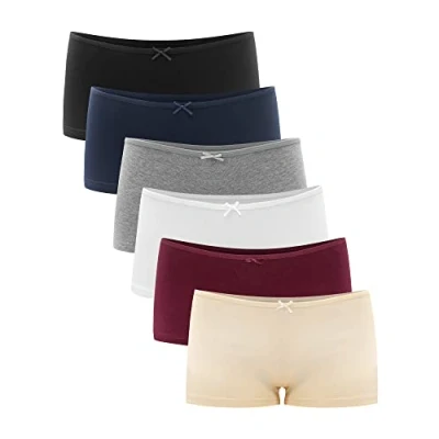Image de Libella® Boxer Femme Taille Basse Culottes Shorty Coton,Stretch Slip pour (Lot de 6), Classique Multicolore S