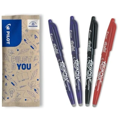 Image de PILOT Lot de 4 FriXion Ball 07 Stylo Effaçable à Encre Thermosensible Roller Rechargeable 2 Bleu, 1 Noir, Rouge Pointe Moyenne