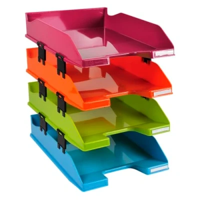 Image de Exacompta Réf. 113298SETD Set de 4 corbeilles à courrier COMBO MIDI dimensions 34,6 x 25,4 24,3 cm pour documents au format A4+ couleurs assorties opaques