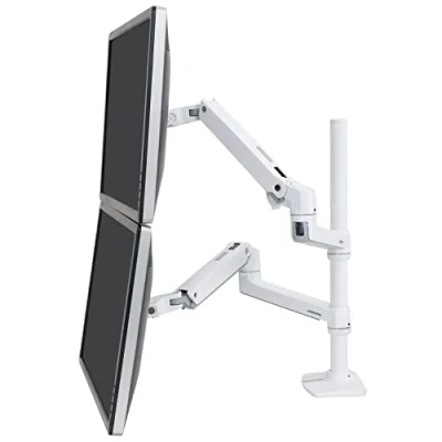 Image de ERGOTRON LX Dual Stacking Arm Tall Pole Montage sur bureau pour 2 écrans LCD aluminium Blanc