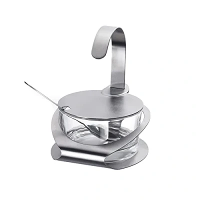 Image de Westmark Pot à Parmesan/Sucre, Avec Support, Couvercle et Cuillère, 4 Pièces, Capacité : 150 ml, Acier Inoxydable/Verre, Wien, Argent/Transparent, 65112260