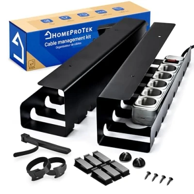 Image de HOMEPROTEK Passe câbles pour Une Gestion des ordonnée, Set de 2 Noir Support câble avec Montage Facile, 43x10x10cm Organisateur Bureau à Domicile