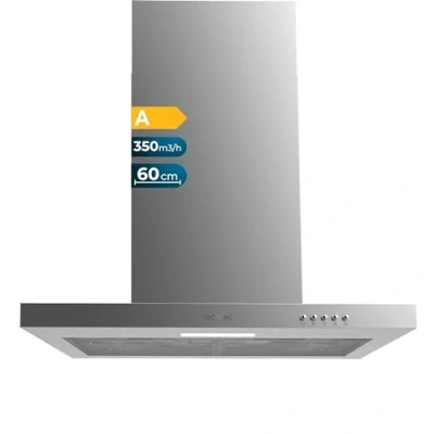 Image de Cecotec Hotte aspirante 60 cm type T Bolero Flux TM 603500 inox A. Puissance d&#039;aspiration 350 m3/h, moteur 70 W, contrôle mécanique, 3 niveaux de puissance, lumière et filtre à carbone,