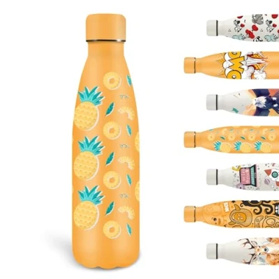 Image de Grsta Gourde, 500ml Gourde Isotherme, Personnalisée avec Fruit, Enfant anti Fuite, Facile à Transporter, Bouteille d&#039;eau Sans BPA, Reutilisable pour l&#039;École, Bureau, Voyage, Jaune