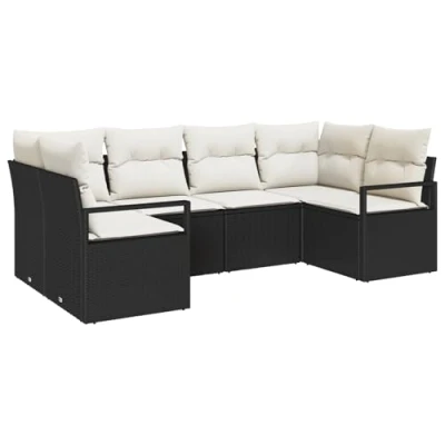 Image de Ensemble de Canapés Jardin 6 Pièces avec Coussins Noir Poly Rattan 3346517