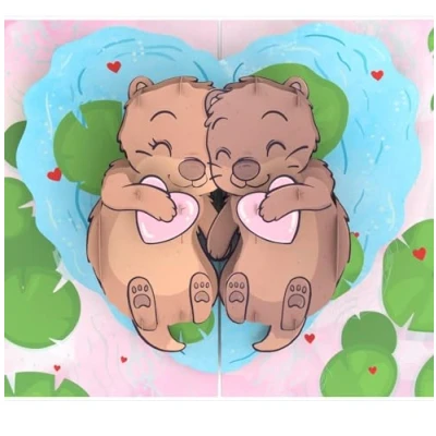 Image de MOKIO® Carte Pop Up loutres amoureuses cadeau 3D pour un anniversaire, « Je t&#039;aime » d&#039;amour avec des
