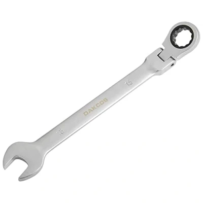 Image de DAKCOS Cle mixte Clé à cliquet 18 mm métrique articulée en CR V avec finition chromée mate
