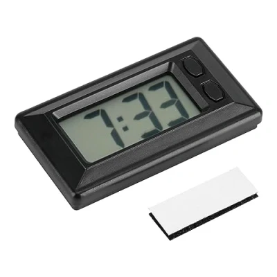 Image de Voiture LED Horloge Numérique, Mini Portable LCD Réveil Table Tableau Bord Bureau électronique Date Temps Calendrier Affichage avec Adhésif Pad L&#039;heure Température Chambre 3.0 * 1.7 0.7&quot; Noir