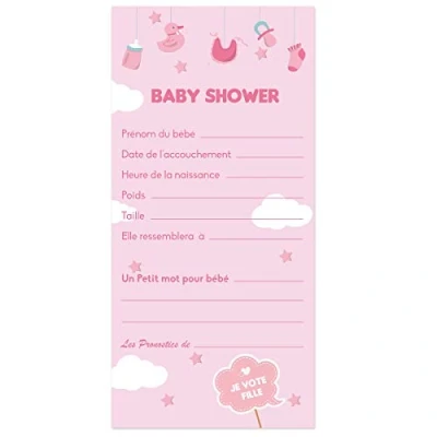 Image de OLILLY Cartes de Pronostics ou Jeu pour Baby Shower Fille, garçon Mixte (Pronostics Fille)