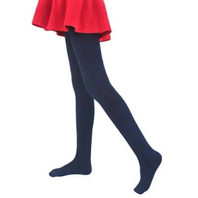 Image de LOLANTA collants d&#039;hiver de filles épais en molleton doublé d&#039;uniforme scolaire doux et extensibles, Bleu Foncé, L (9 11 ans)