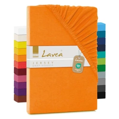 Image de Lavea Jersey Drap housse, série Maya, 100 % coton, finition de qualité supérieure, avec bande élastique, certifié OekoTex100