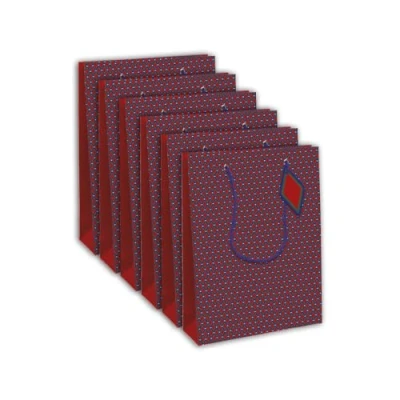 Image de Eurowrap 32481 2Cpack Un lot de 6 sacs cadeaux Excellia Format large 26,5x14x33 cm 210g Motif : Géométriques bleus rouges sur fond rouge Idéal pour Jeux Société, Puzzles
