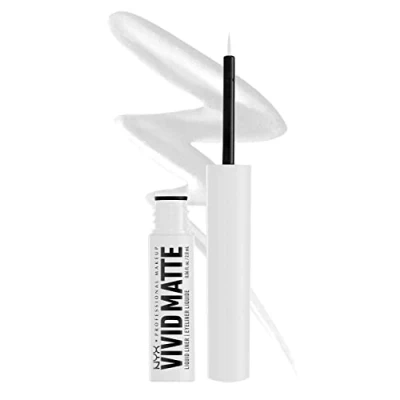 Image de NYX Professional Makeup Eyeliner Liquide Mat &amp; Pigmenté, Sans Transfert, Traits Fins ou Épais, Application Facile, Vivid Matte, Teinte : White (02)