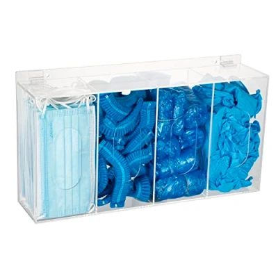 Image de KOEMEHR Distributeur de filet à cheveux et couvre chaussures jetables en acrylique 4 conteneurs rangement plastique transparent Support mural pour organiser d&#039;assainissement Laboratoire
