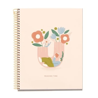 Image de Miquelrius Cahier A5 (148 x 210 mm), 100 feuilles lignées de 70 g/m², couverture en carton rigide, 4 bandes couleur, spirale, 2 trous, carnet ligné, jolie papeterie, lecture
