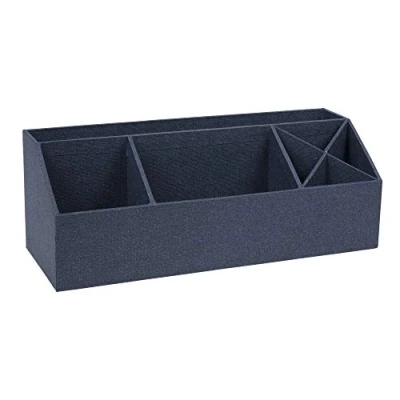 Image de Bigso Box of Sweden Organiseur de bureau 4 compartiments Système rangement pour pense bêtes, trombones, crayons, etc. Casier en panneau fibre et papier effet lin bleu