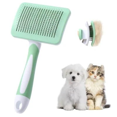 Image de Vinabo Brosse Pour Chiens et Chats,Autonettoyante Poils de Petite,Brosse Chat,Brosse Animaux Compagnie,Pour Chats Eliminer des Tomentose Sous poil Tangles Vert