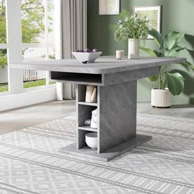 Image de Merax Table à manger en bois extensible avec espace de rangement cuisine rectangulaire pour salon et salle 130 x 70 75 cm Gris