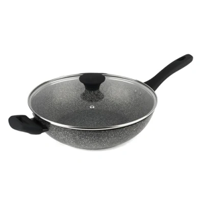 Image de Salter BW05753S Megastone 28 cm Wok Antiadhésif avec Couvercle en Verre, Aluminium Forgé, Revêtement Antiadhésif, Sans PFOA Compatible Plaques à Induction, Lave Vaisselle et Ustensiles Métalliques