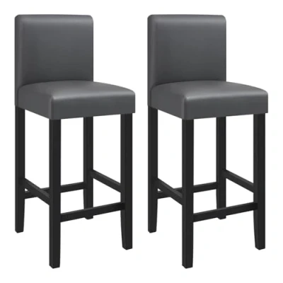 Image de WOLTU 2 X Tabourets de Bar avec Pieds en Bois,Chaises Dossier Cuir synthétique,Gris BH21gr