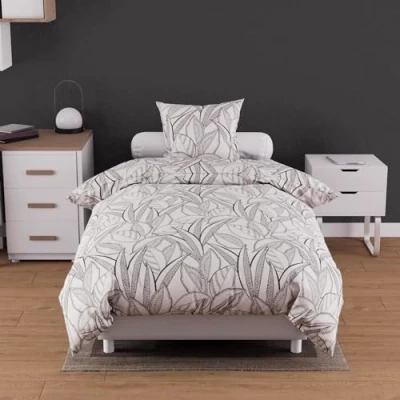 Image de Soleil d&#039;ocre, Parure Housse de Couette Coton 57 Fils 140x200cm Togo Blanc