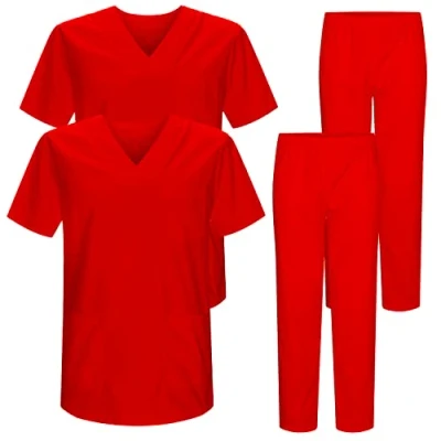 Image de Misemiya Pack * 2 Pcs Ensemble Uniformes Unisexe Blouse Uniforme Médical avec Haut et Pantalon Ref.2 8178 Large, Rouge