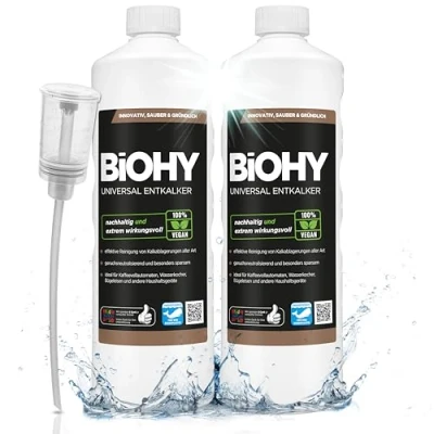 Image de BiOHY Détartrant Universel (2 x 1l Bouteille) + Distributeur Concentré pour tous les appareils électroménagers Compatible avec toutes machines à café et expresso (Entkalker)