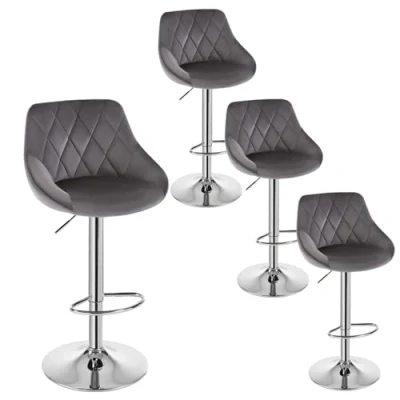 Image de WOLTU Lot de 4 Tabourets Bar Design Rotatif et réglable Fait Acier chromé Velours, Gris Foncé, BH138dgr