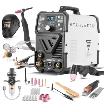Image de STAHLWERK Poste de soudage combiné 4 en 1 DC TIG 200 Puls Pro CUT équipement complet, onduleur IGBT numérique A avec fonction MMA Pulse et découpeur plasma 40 intégré