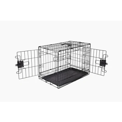 Image de Amazon Basics Cage pour chien Durable,Pliable en fil métallique avec plateau, Double porte, Noir, l 56 x 33 H 40.6 cm