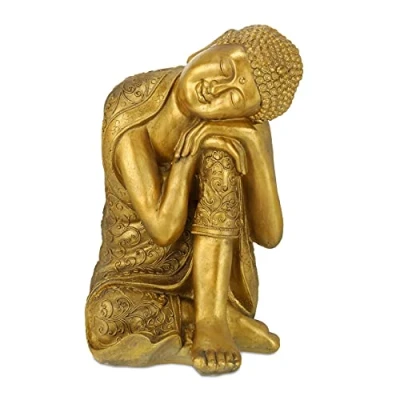 Image de relaxdays Statue de Bouddha Jardin, résistant aux intempéries et au Gel, Repos, Objet déco XL, HLP 61 x 40 37 cm, doré