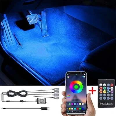 Image de TABEN Kit d&#039;éclairage ambiant de Fosse Pied Voiture RGB APP + RF Remote Control 16,7 Millions Couleurs Son Musique Active Sync USB Filaire intérieure atmosphérique Lampe