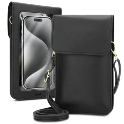 Image de Cadorabo Etuie Compatible avec Apple iPhone 15 Pro Max Petit Sac à Main Compartiment et fenêtre, bandoulière pour Max, 2 Compartiments, Similicuir, Femme, Noir