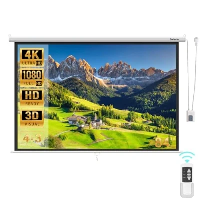 Image de Écran de Projection Moteur 84 Pouces, avec télécommande, Fixation Mur ou Plafond, 128 x 170 cm, Formats 4:3,HD 4K