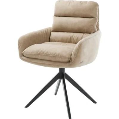 Image de Chaise pivotante Abelia Flex avec accoudoirs microvelours beige vintage pied croisé large noir pivotement sur 360 fonction bascule