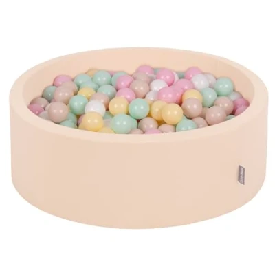 Image de KiddyMoon Piscine À Balles pour Bébé Rond 90X30cm/200 7Cm Fosses Boules Jouet Enfant, Beige: Beige Pastel/Jaune Pastel/Blanc/Menthe/Rose Poudré