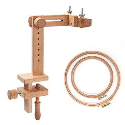 Image de Guehroan Support de cadre broderie en bois Rotation à 360 Réglable Pour le point croix Avec broder