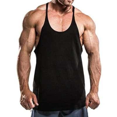 Image de Musclealive Mens Gym Stringer Singlet Hommes la motion Gilet de 1cm Sangle Stretchy Coton, Pln Noir, M