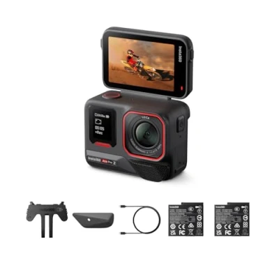 Image de Insta360 Ace Pro 2 Pack Double Batterie Caméra d&#039;action étanche 8K co conçue avec Leica, capteur 1/1,3&quot;, Puce d&#039;IA, qualité en Basse lumière, Audio avancé, écran Rabattable, édition IA, Moto