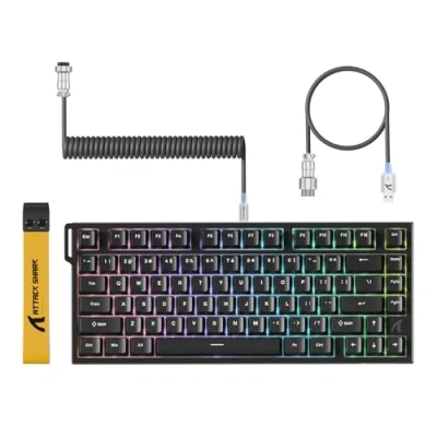 Image de ATTACK SHARK R82 HE Clavier Gaming Filaire 75 %, Switch Magnétique, Polling Rate 8000 Hz, Précision Ultra de 0,005 mm RT, RVB, 5 Couches d’Absorption Sonore, avec Câble LED C01ULTRA (Noir)