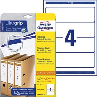Image de Avery Zweckform Étiquettes opaques pour classeur adaptées aux imprimantes format A4 weiß (Recycling)