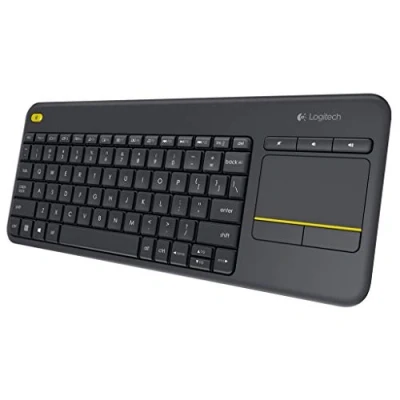 Image de Logitech K400 Plus Clavier Sans Fil Touch TV Avec Contrôle Média et Pavé Tactile, HTPC pour PC connectés TV, Windows, Android, Chrome OS, Ordinateur Portable, Belge AZERTY Noir