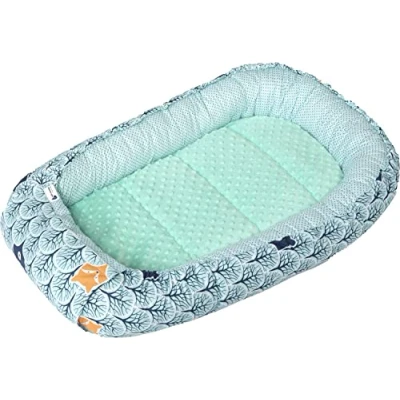 Image de Medi Partners Reducteur de lit Bébé Cocon 100x60x15cm 100% Coton Baby Nest Nouveau né Nid Bébés Oreiller Couverture Insert Amovible (Forêt à la Menthe Minky)
