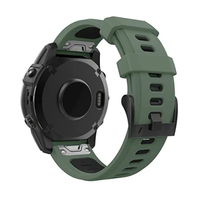 Image de MoKo Bracelet Compatible avec Garmin Fenix 7/7 Pro/6/6 Pro/5/5 Plus/Forerunner 965/955/945/Instinct/Instinct 2, Quick Fit 22mm de Remplacement en Silicone Souple Bicolore, Vert Armée/Noir