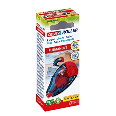 Image de tesa Roller Colle Permanente EcoLogo de Rechargeable avec Ruban Adhésif Résistant à la Déchirure et Double Face Sans Solvant Dimension: 14 m x 8,4 mm