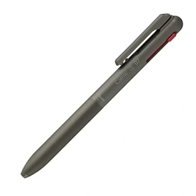 Image de Pentel BXAC37D Calme Stylo à bille 3 couleurs, bruit de clic nettement atténué, zone préhension aspect cuir, rechargeable, 0,7 mm = épaisseur trait 0,35 mm, noir/rouge/bleu, 1 pièce